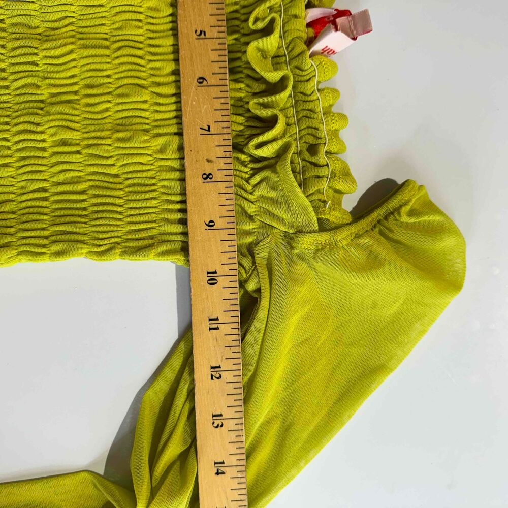 Lisa Says Gah Green Off Shoulder Ruched Smocked Crop Top Small Cropped Stretchy - Picture 8 of 9